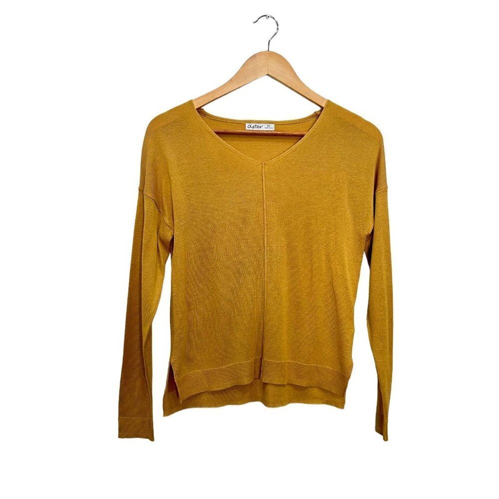 Aster Womens Mustard Long Sleeve V Neck Knited Pullover Sweater Size XS